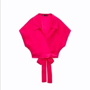 Never worn! Zara Pink Satin tied blouse